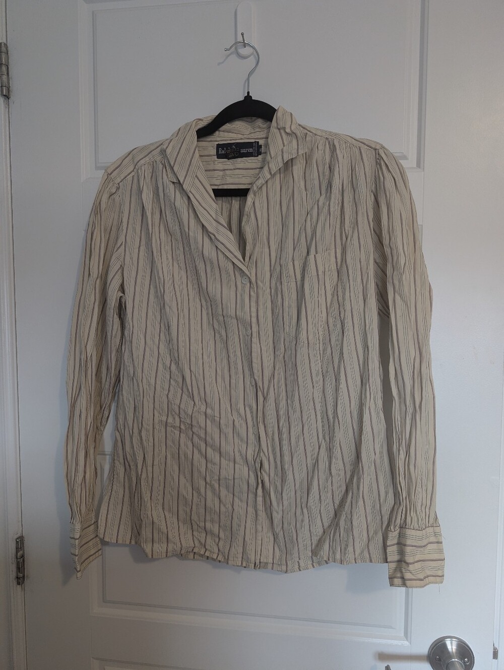 Polo Ralph Lauren Women's Striped Cream Button-Up Shirt Size 10